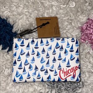 Starbucks White Keychain Wallet with Blue Sailboat and Red Chicago Design
